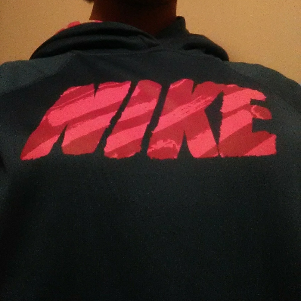 Pink white and Blue Nike hoodie
